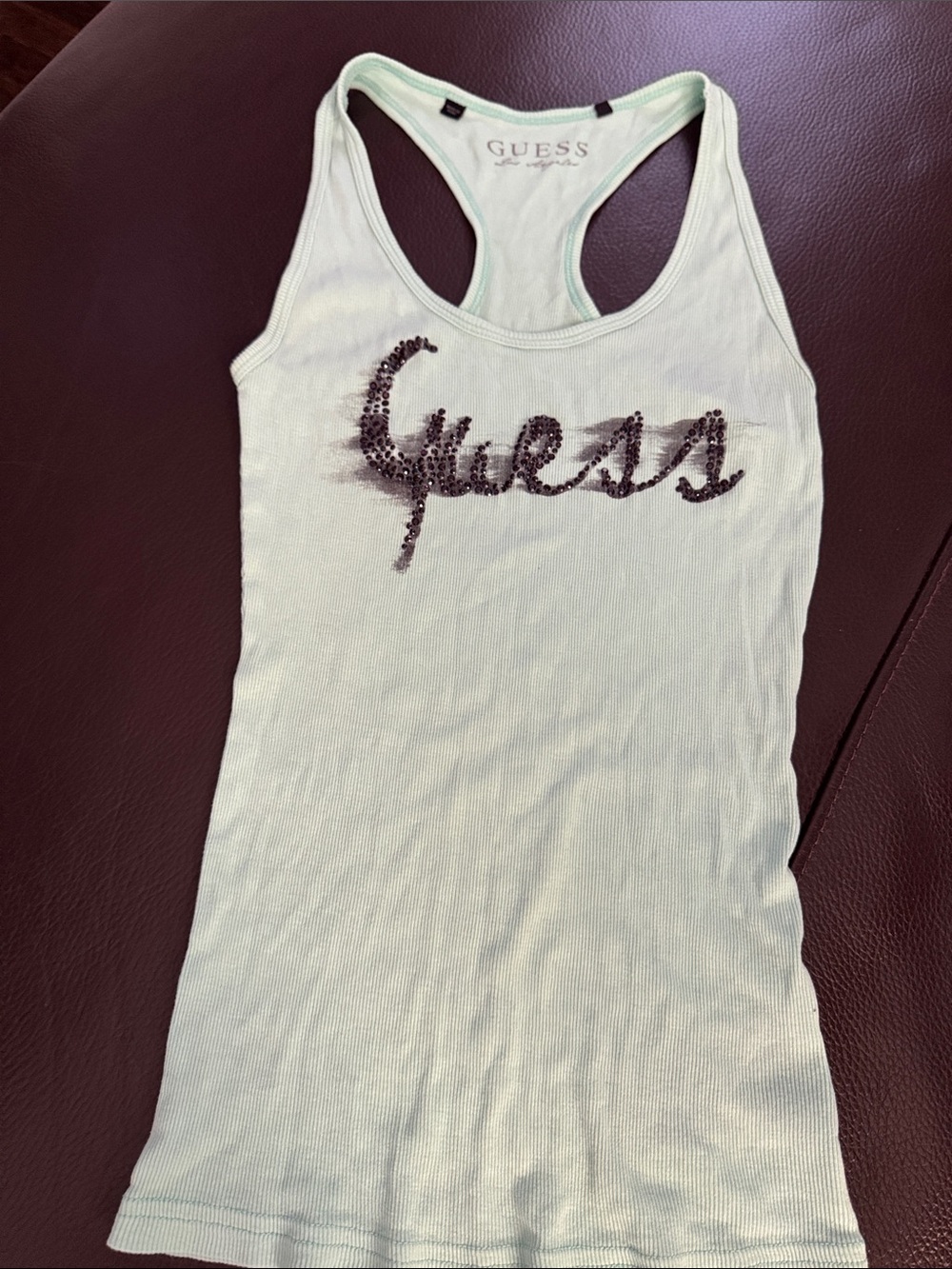 GUESS Mint Green Ribbed Sequin Logo Racerback Tank